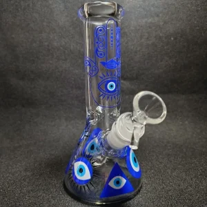 8 Inch Hamsa Hand Evil Eye Beaker Glass Bong