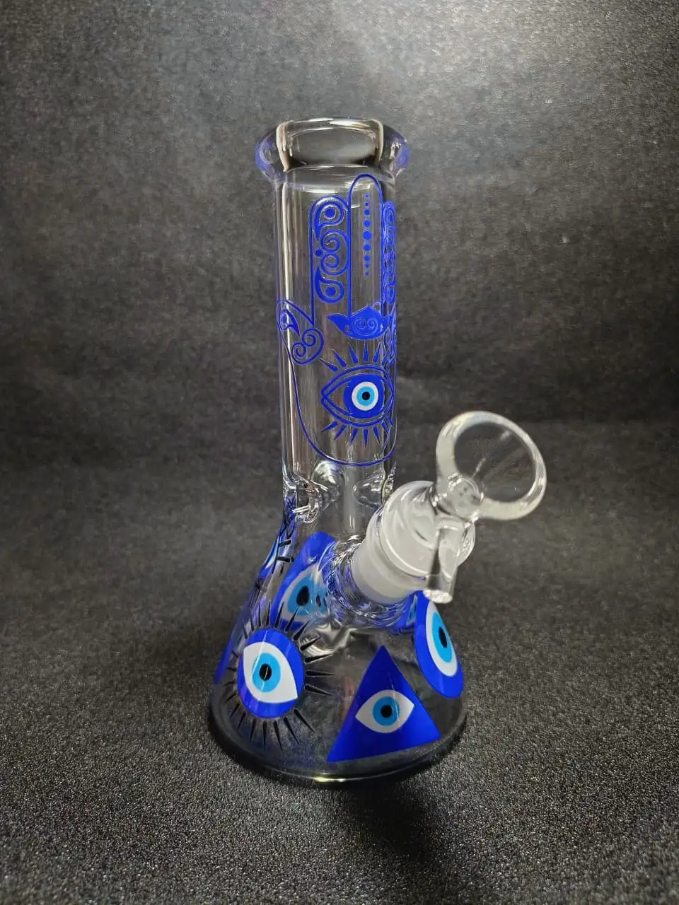 8 Inch Hamsa Hand Evil Eye Beaker Glass Bong