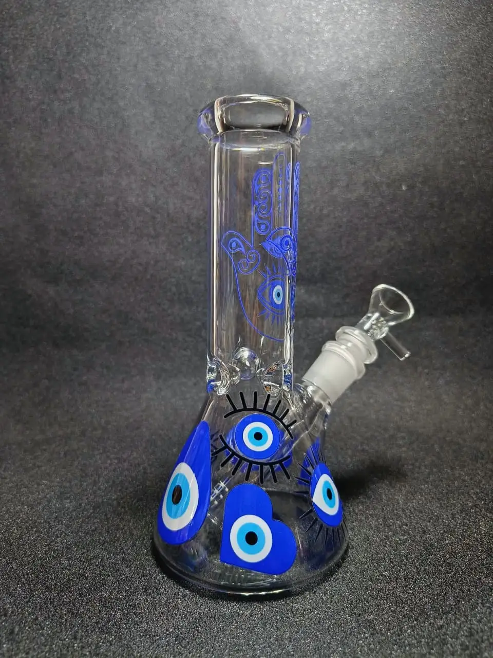 8 Inch Hamsa Hand Evil Eye Beaker Glass Bong - Image 3