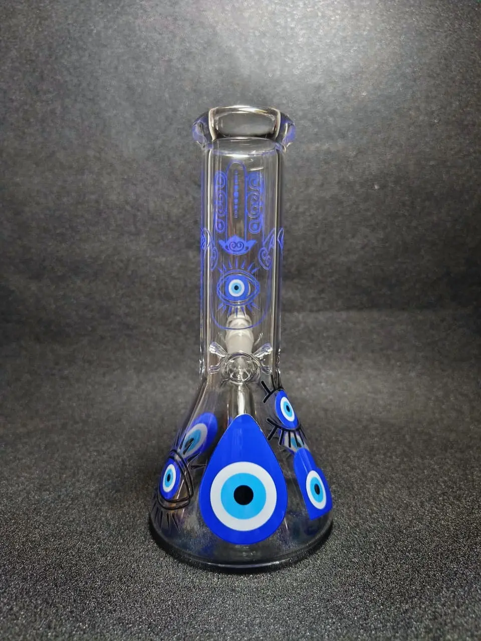 8 Inch Hamsa Hand Evil Eye Beaker Glass Bong - Image 2
