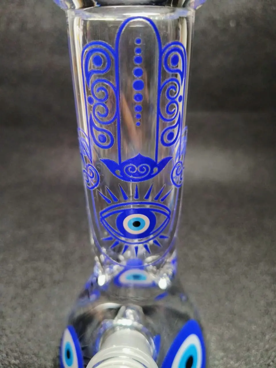 8 Inch Hamsa Hand Evil Eye Beaker Glass Bong - Image 5