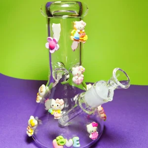 8-Inch Hello Kitty Kawaii Charm Beaker Bong, 5mm Borosilicate Glass