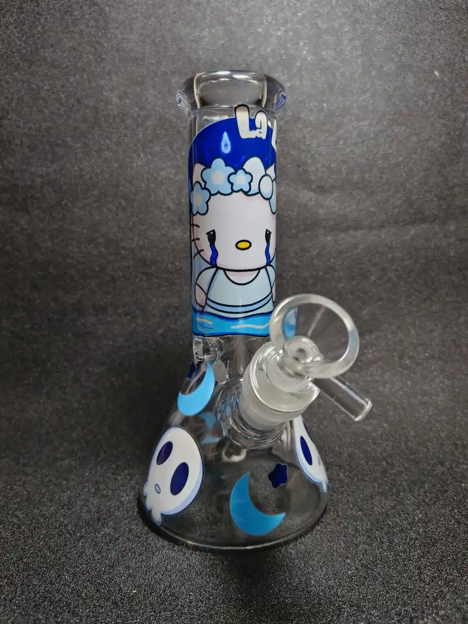 Hello Kitty Blue Gothic Crying Kitty 8 Inch Beaker Glass Bong