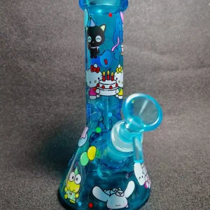 8 Inch Hello Kitty & Friends Birthday Blue Glass Beaker Bong