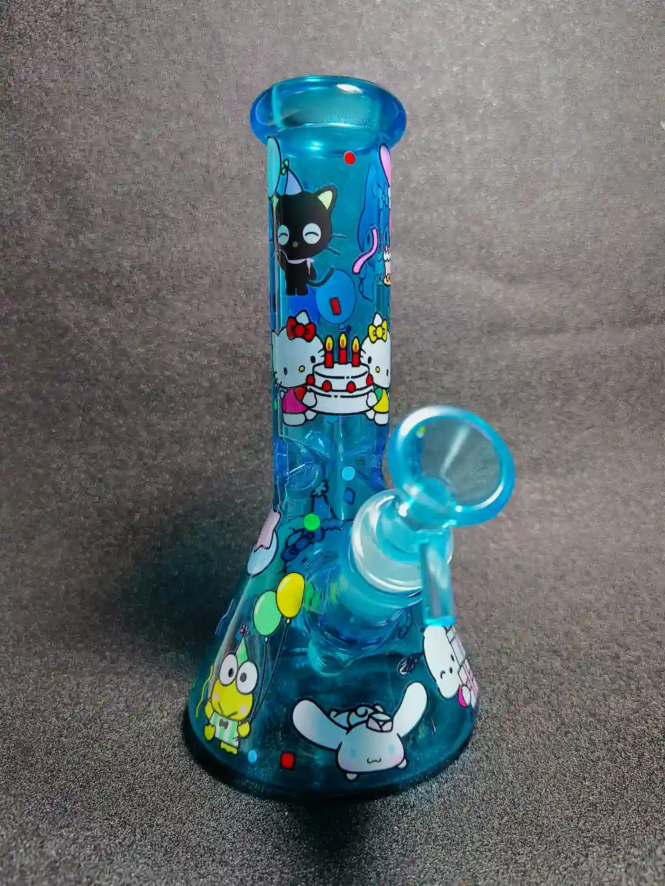 8 Inch Hello Kitty & Friends Birthday Blue Glass Beaker Bong