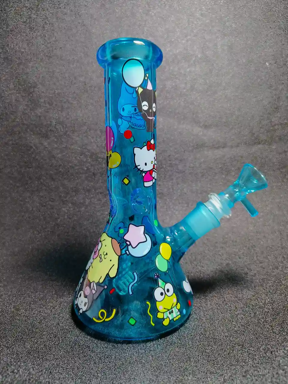 8 Inch Hello Kitty & Friends Birthday Blue Glass Beaker Bong - Image 2