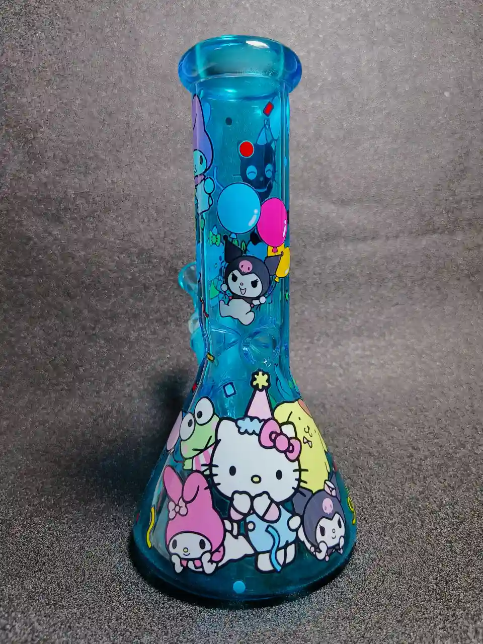 8 Inch Hello Kitty & Friends Birthday Blue Glass Beaker Bong - Image 3