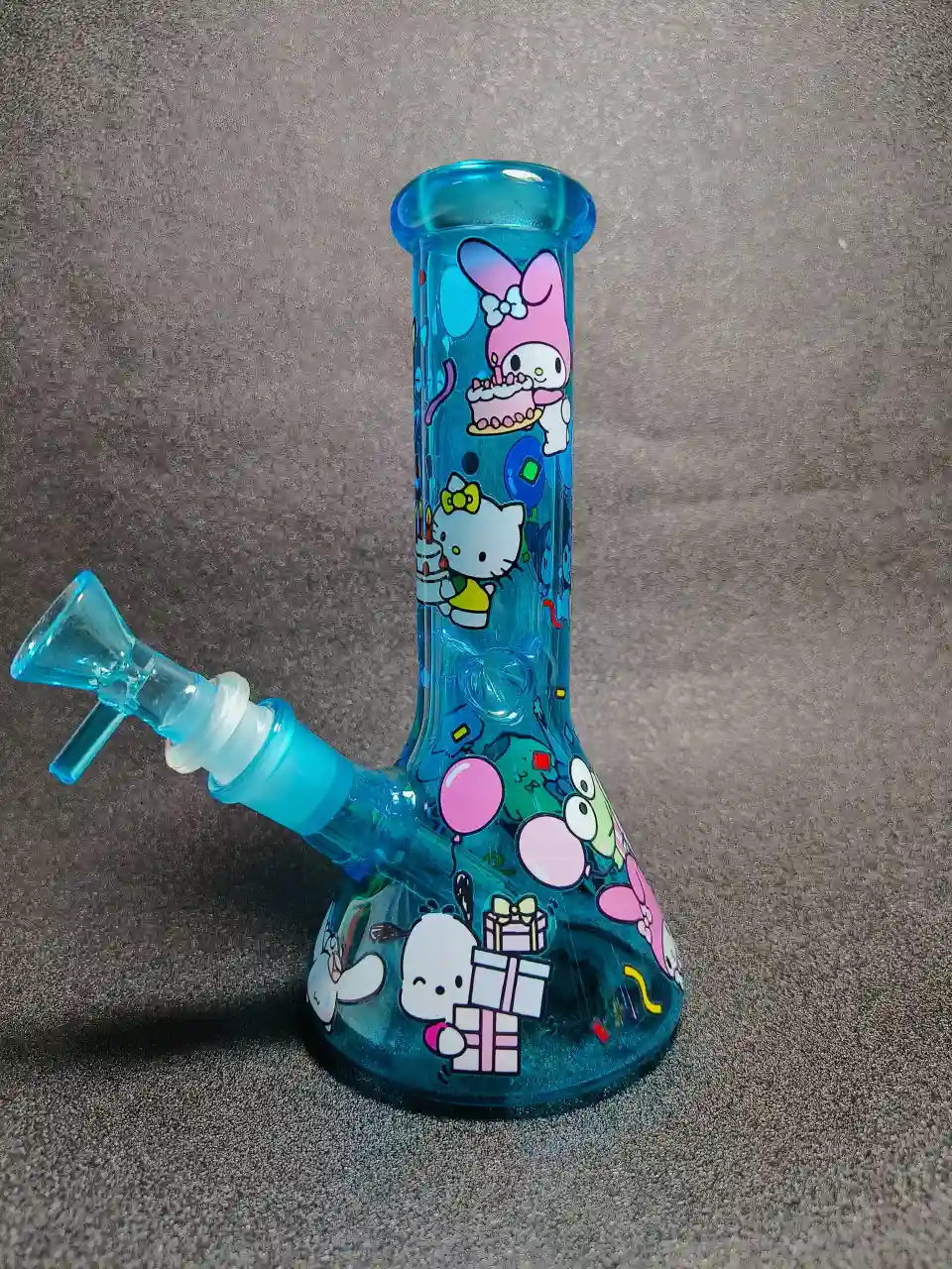 8 Inch Hello Kitty & Friends Birthday Blue Glass Beaker Bong - Image 4