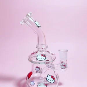 7.5 Inch Hello Kitty Borosilicate Glass Bong with Red Kitty Heads