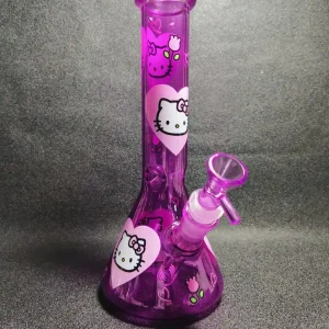 10 Inch Hello Kitty Purple Heart & Floral Borosilicate Glass Beaker Bong