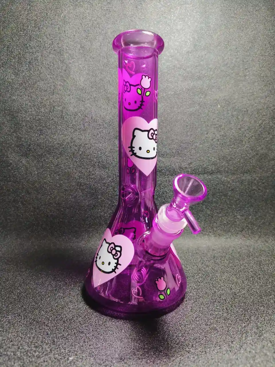 10 Inch Hello Kitty Purple Heart & Floral Borosilicate Glass Beaker Bong