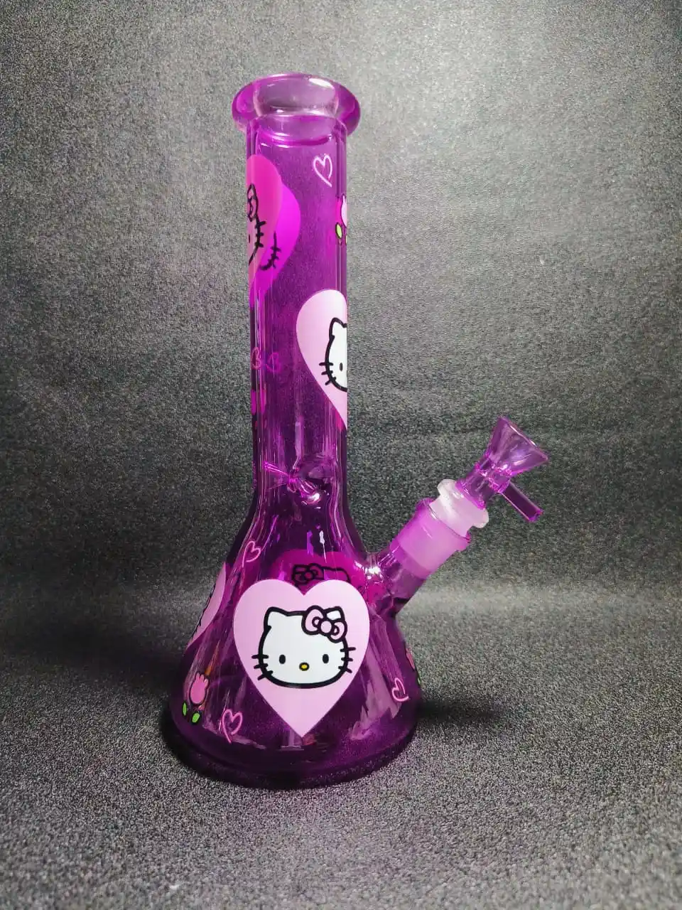 10 Inch Hello Kitty Purple Heart & Floral Borosilicate Glass Beaker Bong - Image 2