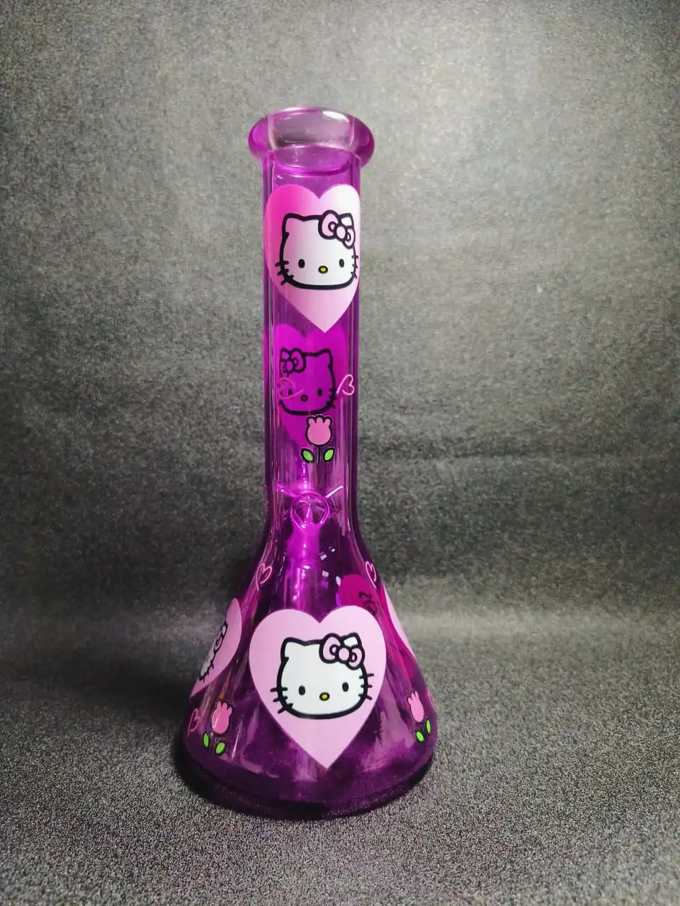10 Inch Hello Kitty Purple Heart & Floral Borosilicate Glass Beaker Bong - Image 3