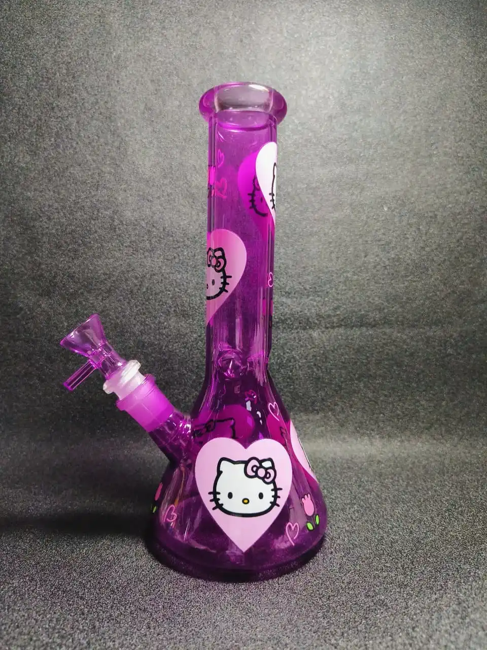 10 Inch Hello Kitty Purple Heart & Floral Borosilicate Glass Beaker Bong - Image 4