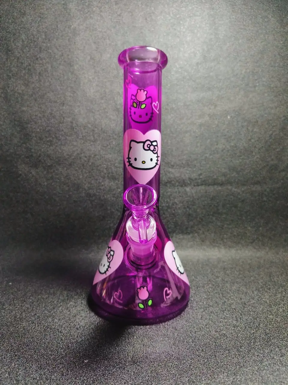 10 Inch Hello Kitty Purple Heart & Floral Borosilicate Glass Beaker Bong - Image 5