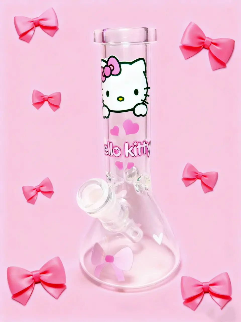 8 Inch Hello Kitty Pink Love Glass Beaker Bong