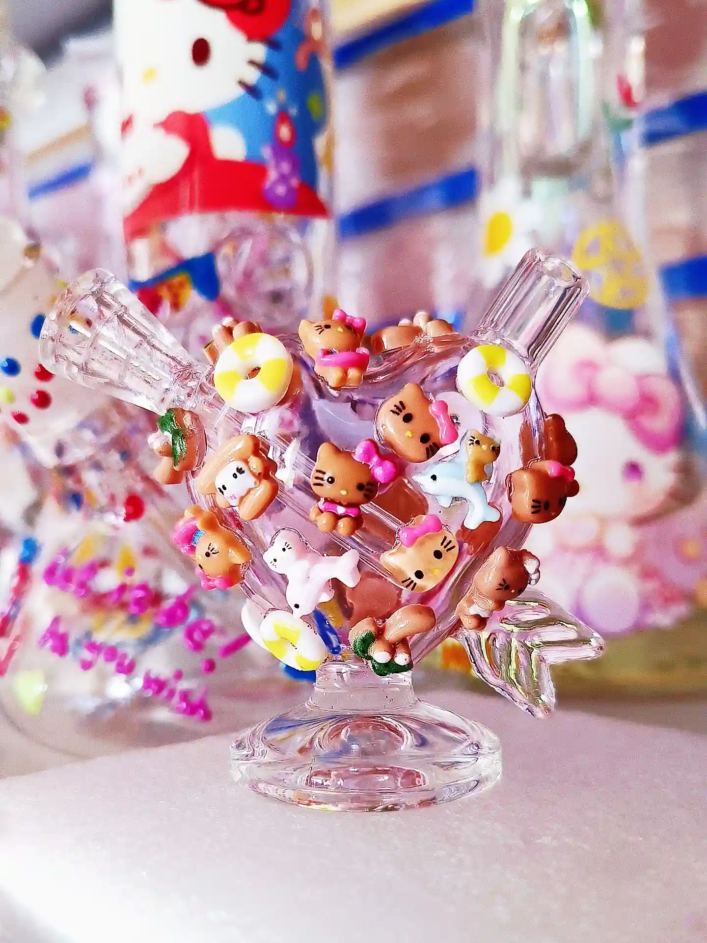 2.7 Inch Pink Heart Hello Kitty-Style Mini Glass Bubbler - Image 2