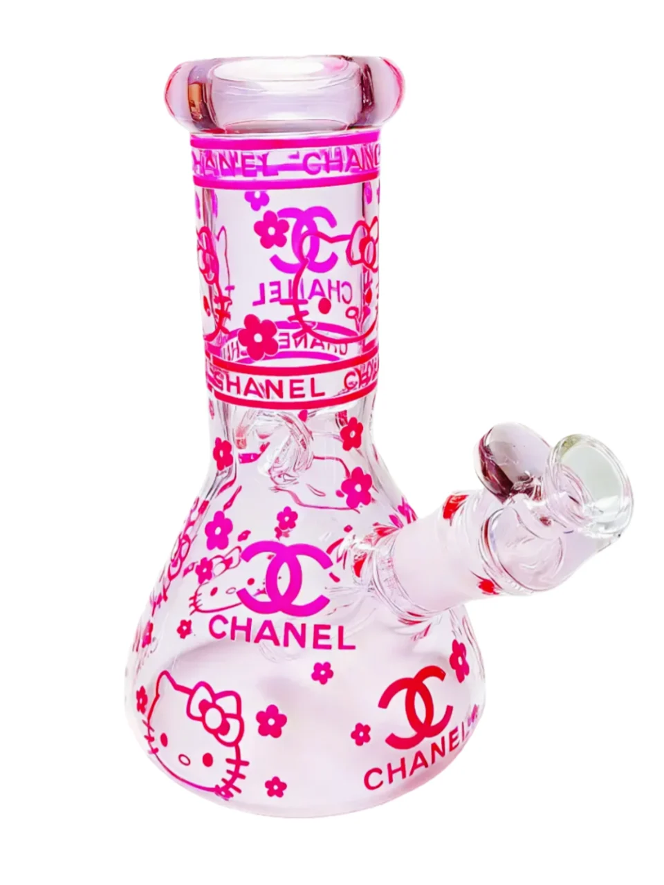 8 Inch 5mm Hello Kitty Chanel-Inspired Pink Beaker Glass Bong