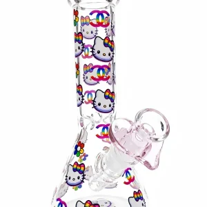 8 Inch Hello Kitty Chanel-Inspired Rainbow Beaker Glass Bong
