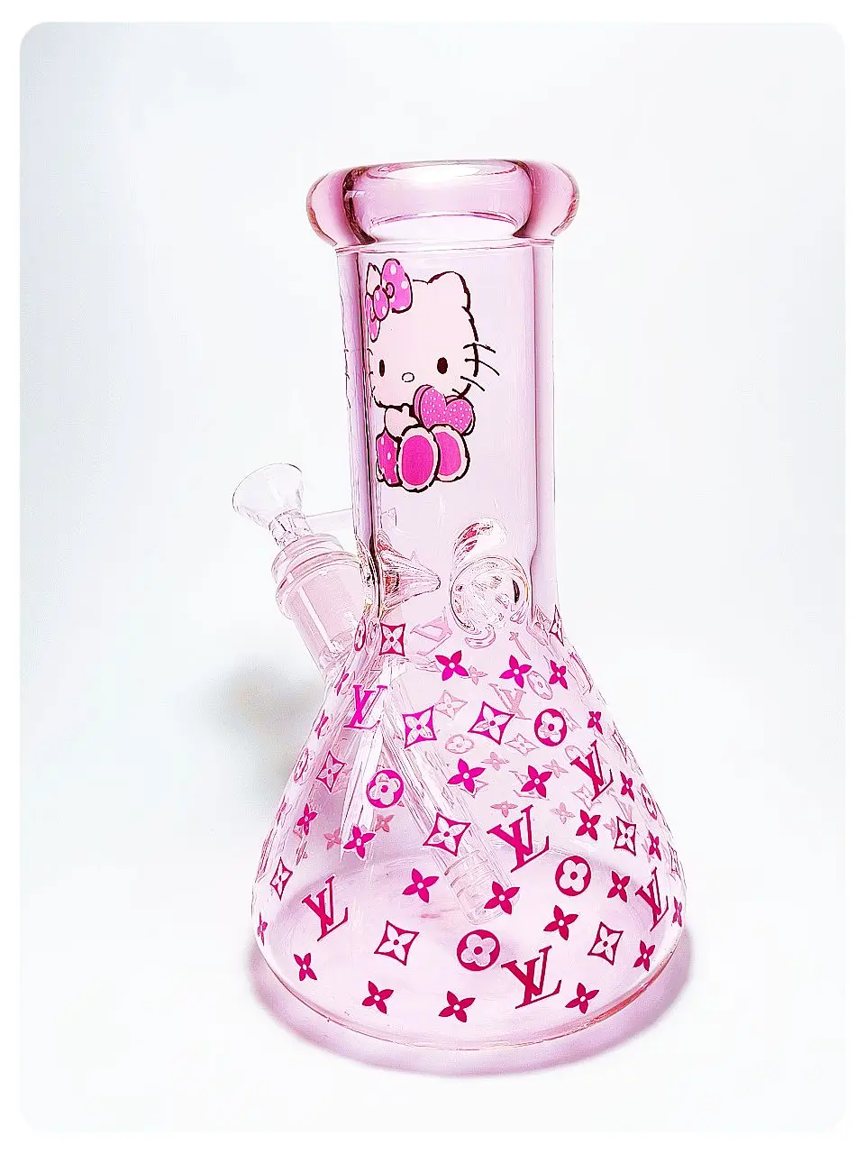 8 Inch 5mm Pink Hello Kitty LV-Inspired Beaker Glass Bong - Image 6
