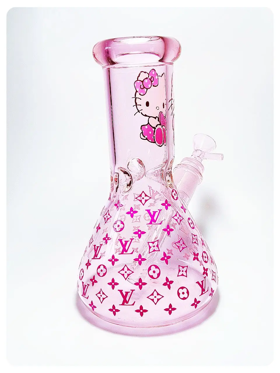 8 Inch 5mm Pink Hello Kitty LV-Inspired Beaker Glass Bong - Image 5