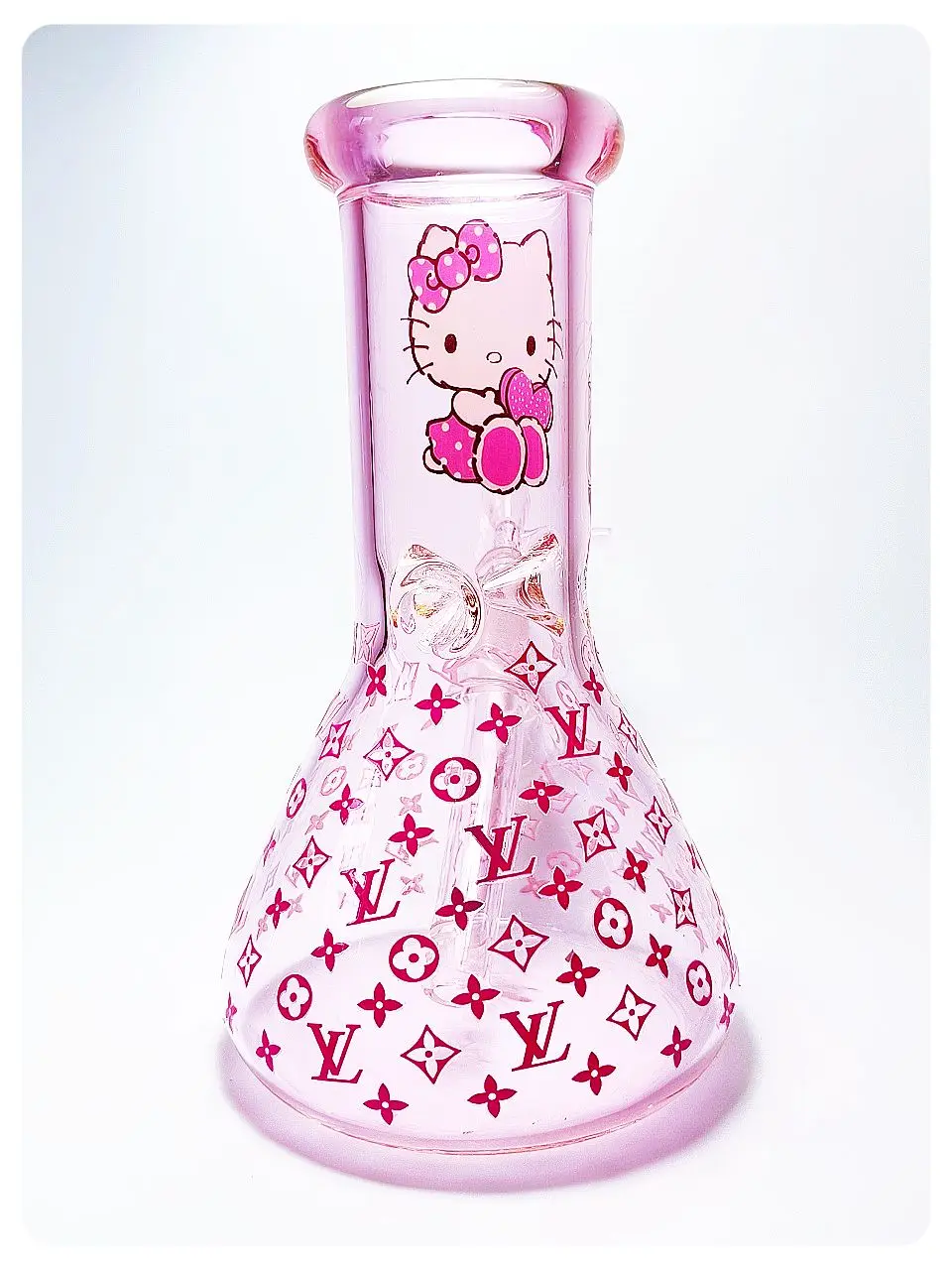 8 Inch 5mm Pink Hello Kitty LV-Inspired Beaker Glass Bong - Image 3
