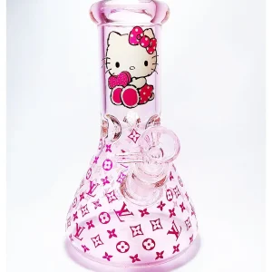8 Inch 5mm Pink Hello Kitty LV-Inspired Beaker Glass Bong