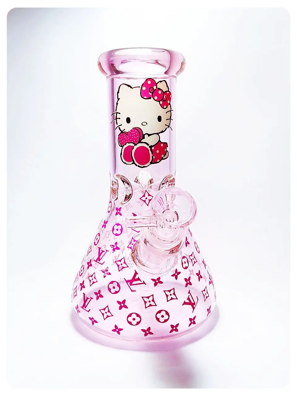 8 Inch 5mm Pink Hello Kitty LV-Inspired Beaker Glass Bong