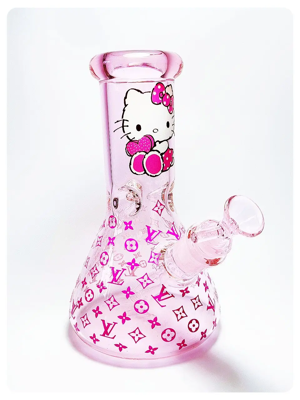 8 Inch 5mm Pink Hello Kitty LV-Inspired Beaker Glass Bong - Image 8