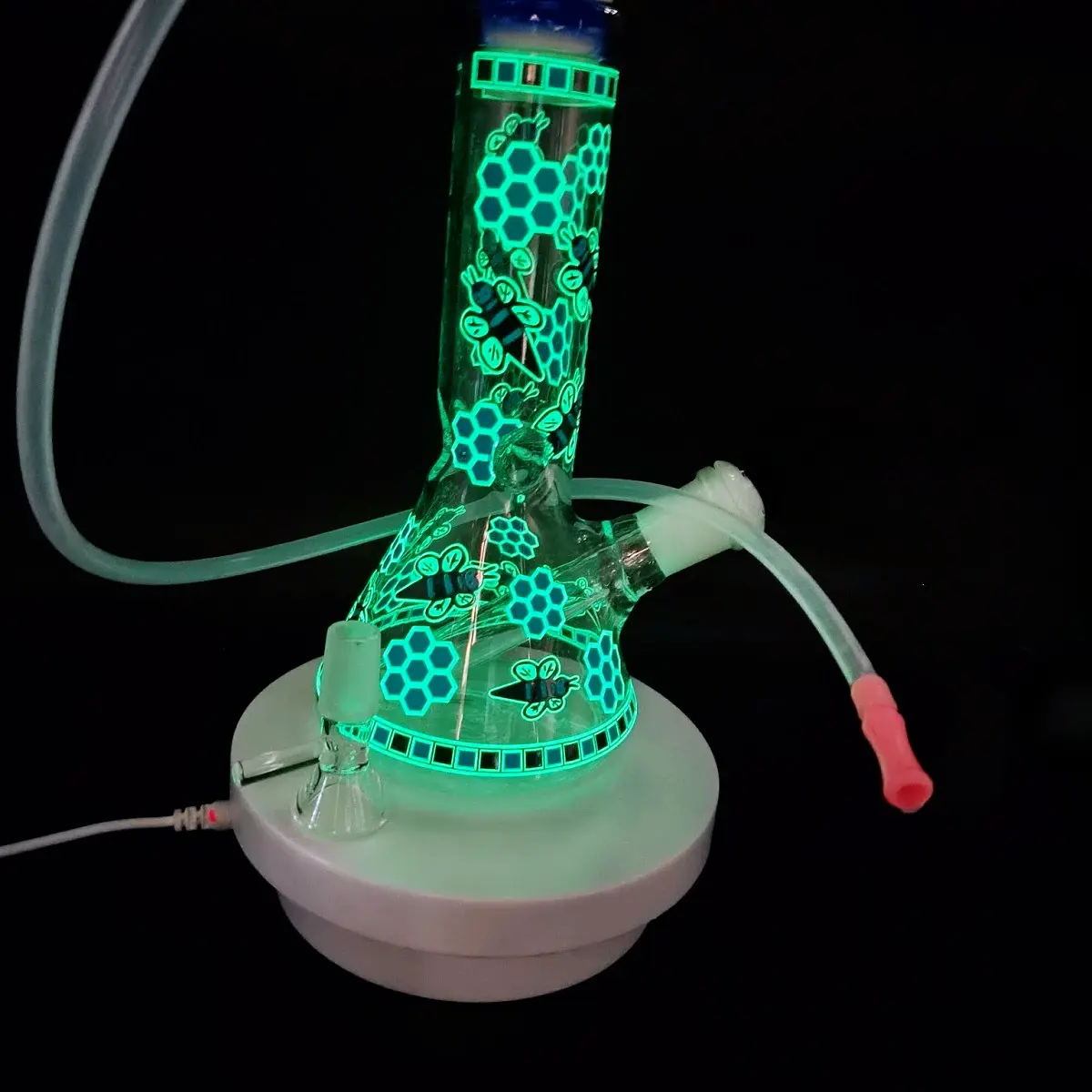 8" Glow-in-the-Dark Honey Bee Beaker Bong - Image 2