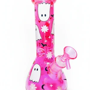 10-Inch 5mm Hot Pink Glitter Ghost Beaker Bong
