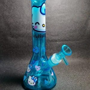 10-Inch Ice Crystal Blue Hello Kitty Y2K Beaker Glass Bong