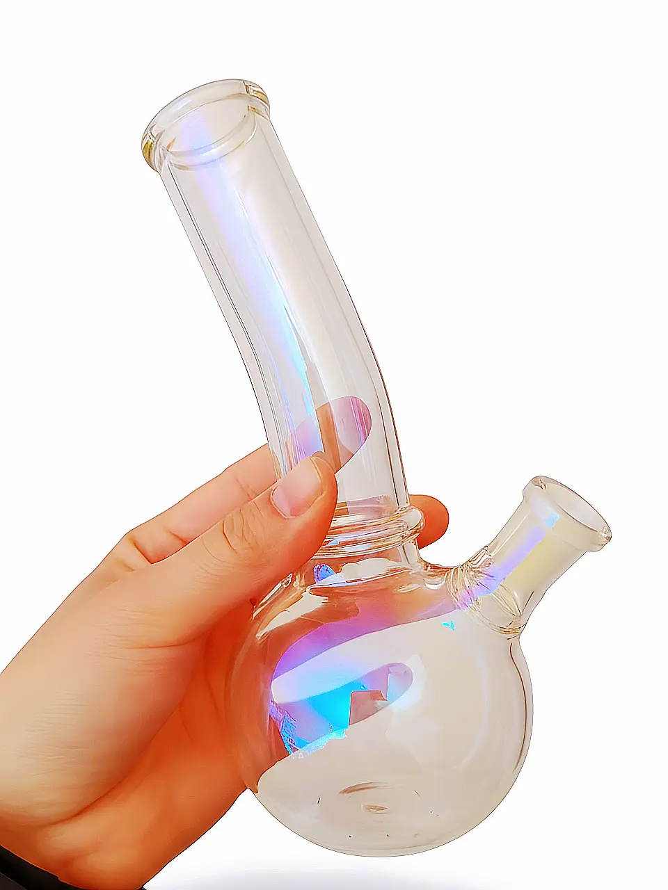 7.5-Inch Iridescent Bent Neck Bubble Base Bong - Image 2
