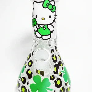 8 Inch 5mm Lucky Kitty Four-Leaf Clover Glass Beaker Bong