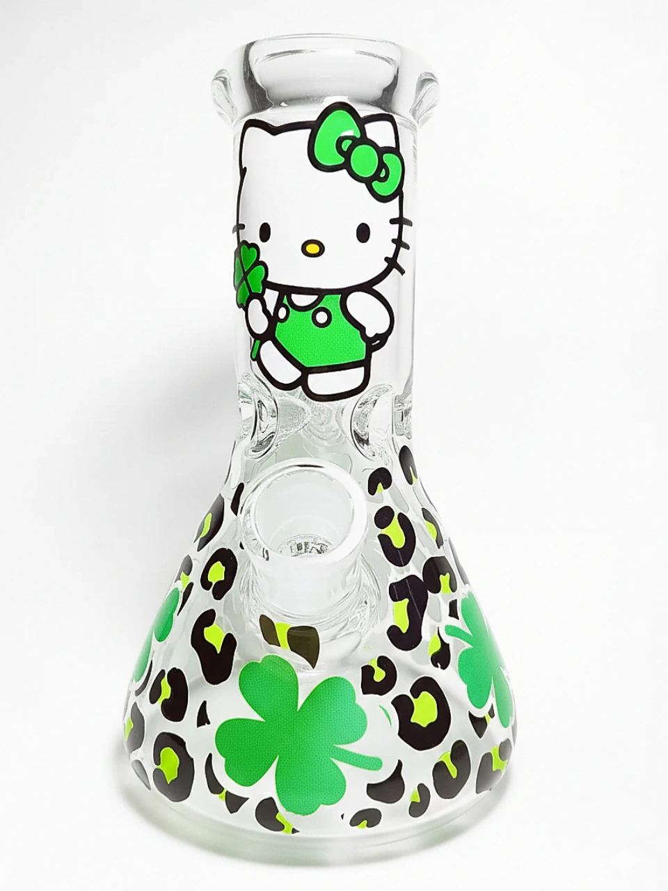 8 Inch 5mm Lucky Kitty Four-Leaf Clover Glass Beaker Bong