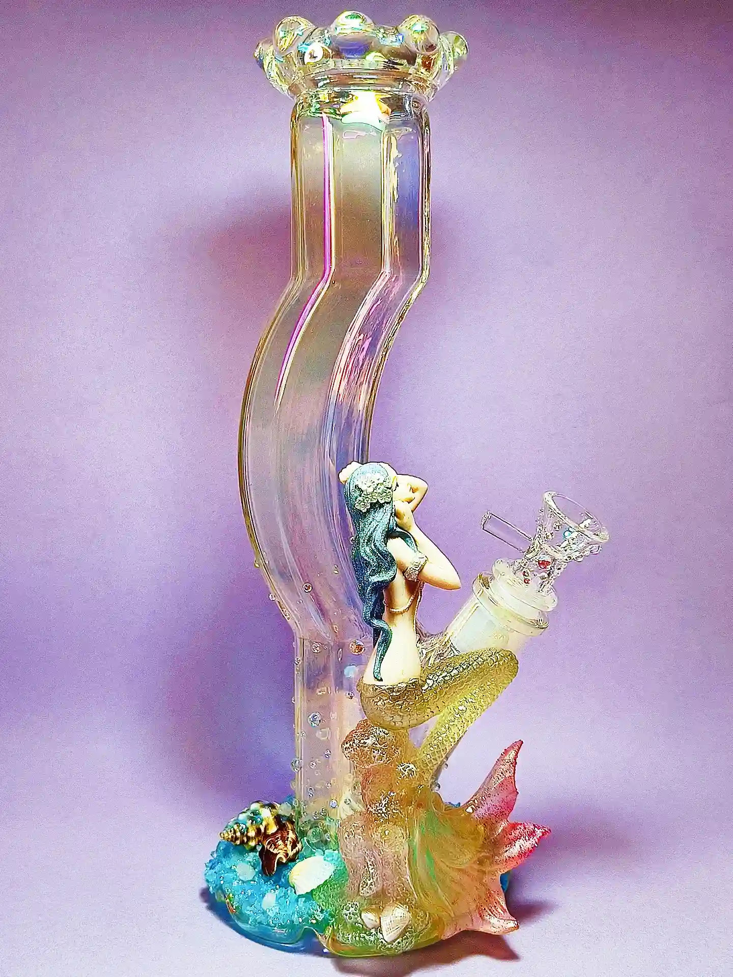 12-Inch Mermaid Curved Iridescent Glass Bong - Image 6