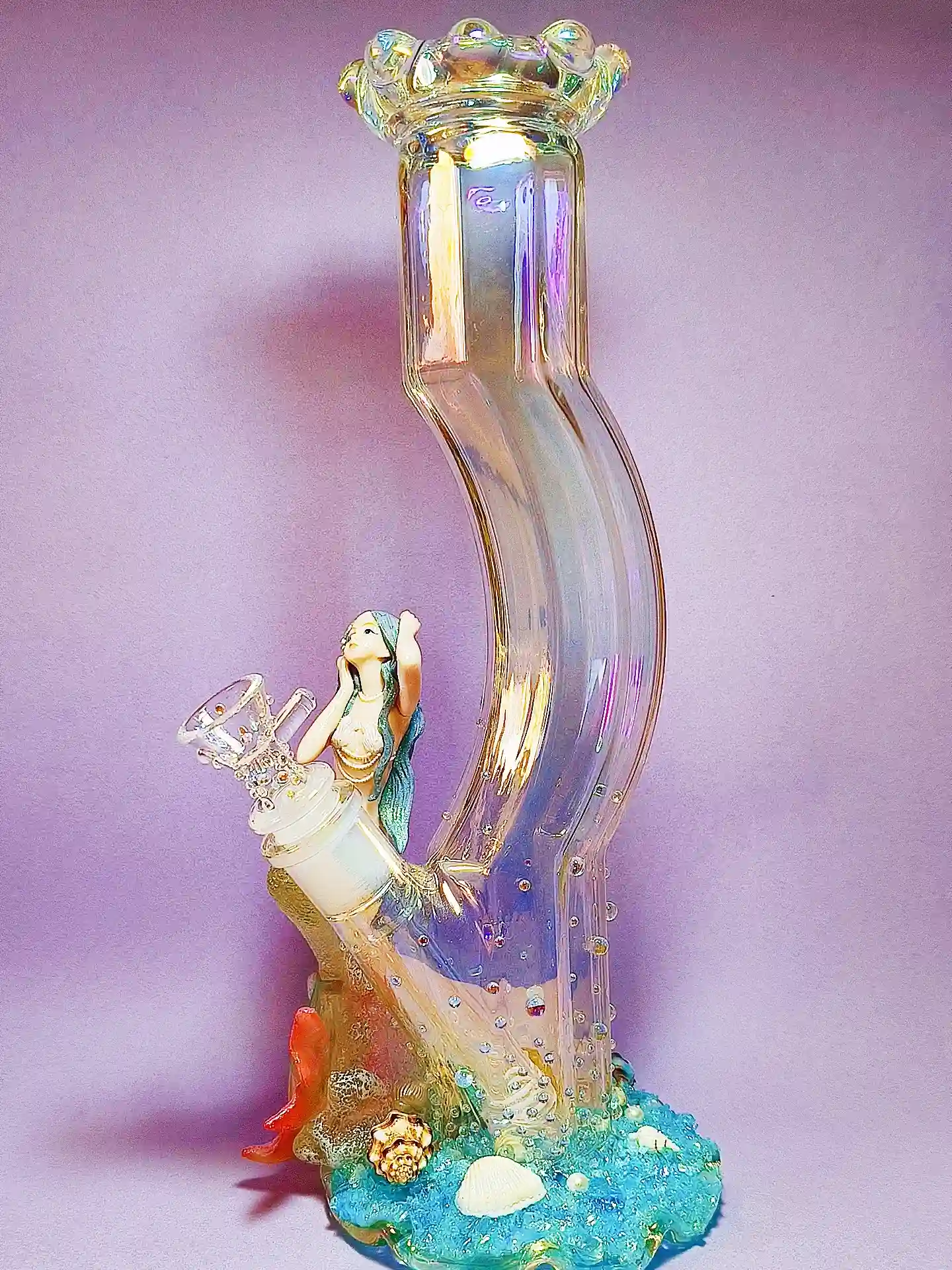 12-Inch Mermaid Curved Iridescent Glass Bong - Image 5