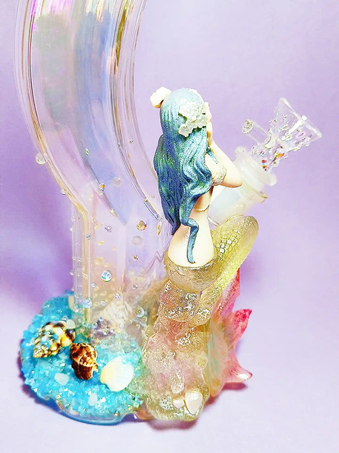 12-Inch Mermaid Curved Iridescent Glass Bong - Image 2