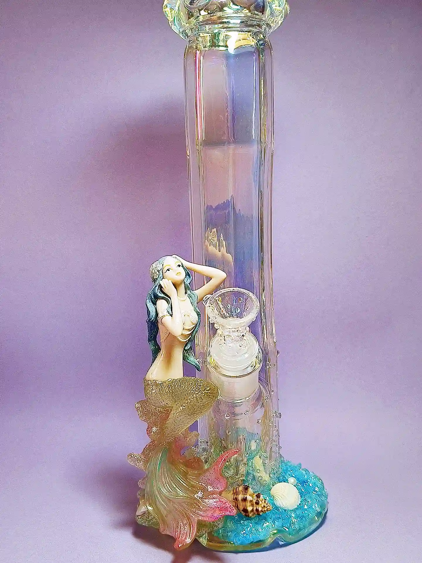 12-Inch Mermaid Curved Iridescent Glass Bong