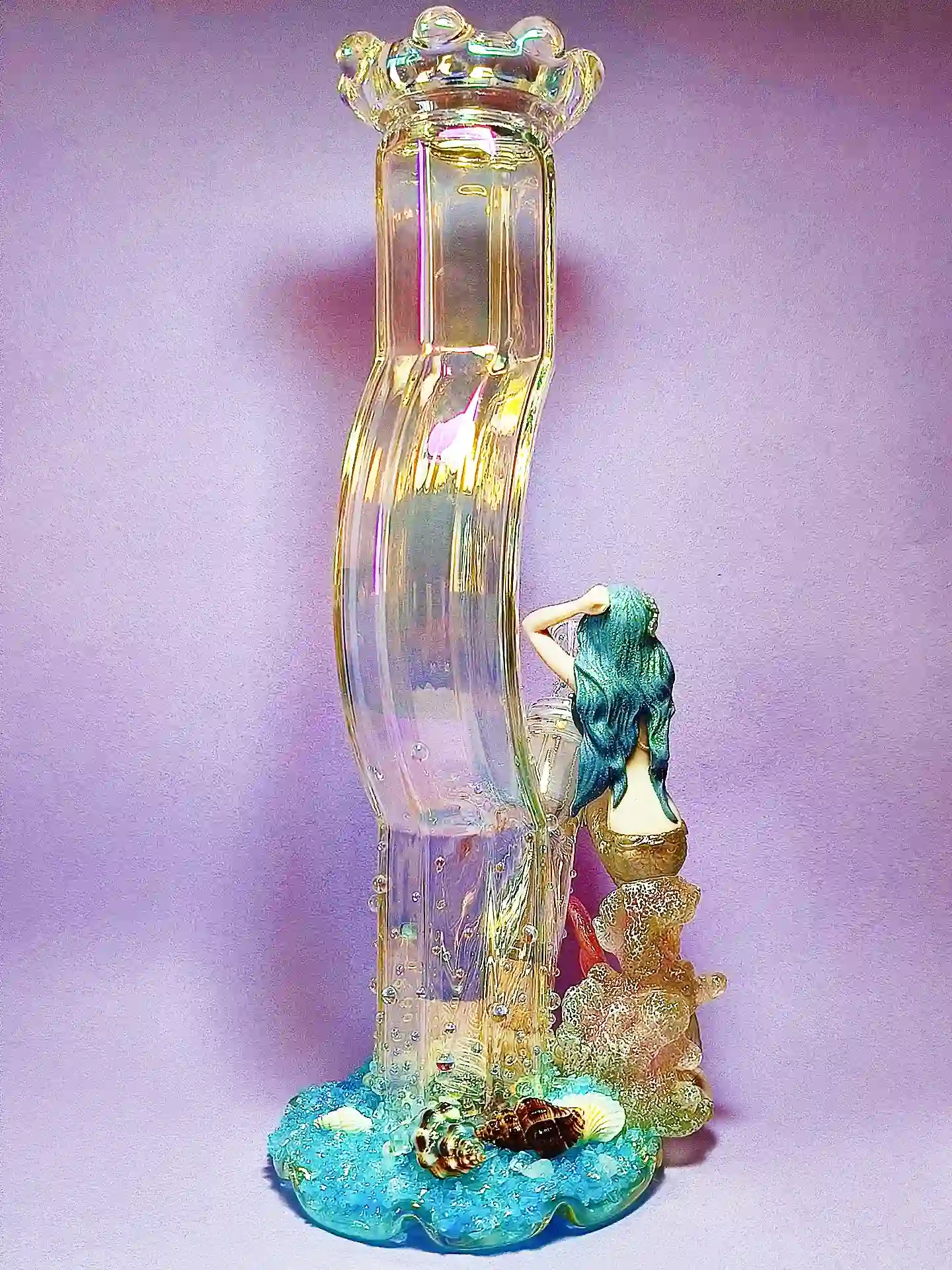 12-Inch Mermaid Curved Iridescent Glass Bong - Image 7