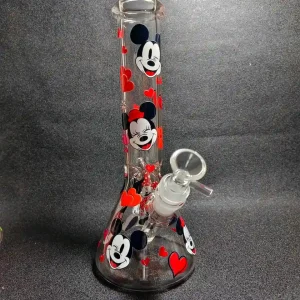 10 Inch Mickey & Minnie Retro Love Beaker Glass Bong