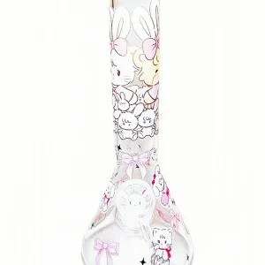 10-Inch Mousse & Latte Pink Bow Beaker Glass Bong