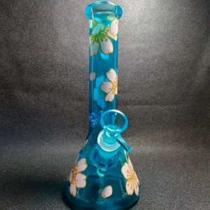 10 Inch Peach Blossom Bloom Blue Beaker Glass Bong