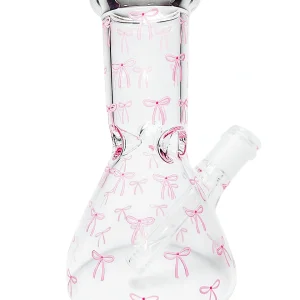 8 Inch 5mm Borosilicate Glass Beaker Bong with Pink Bows