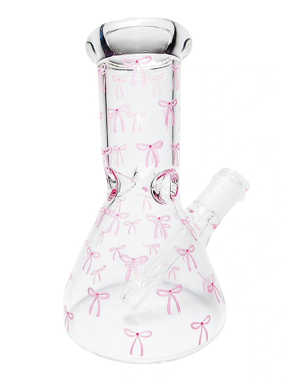 8 Inch 5mm Borosilicate Glass Beaker Bong with Pink Bows