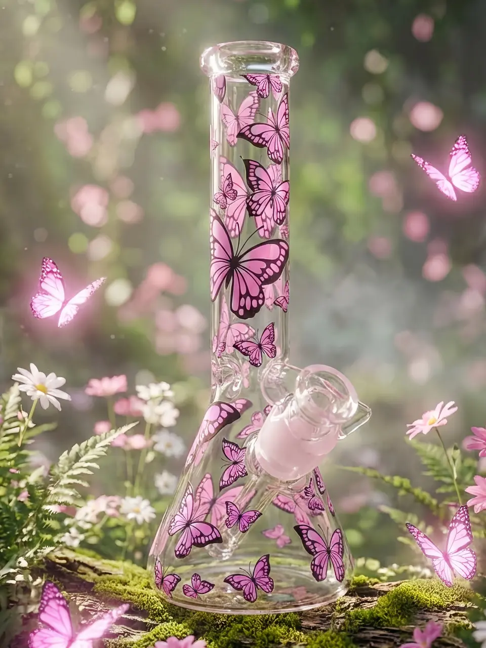 10 Inch Pink Butterfly Beaker Glass Bong - Image 6