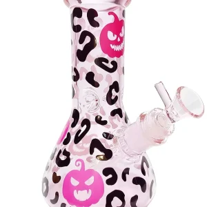 8 Inch 5mm Pink Pumpkin Leopard Beaker Bong