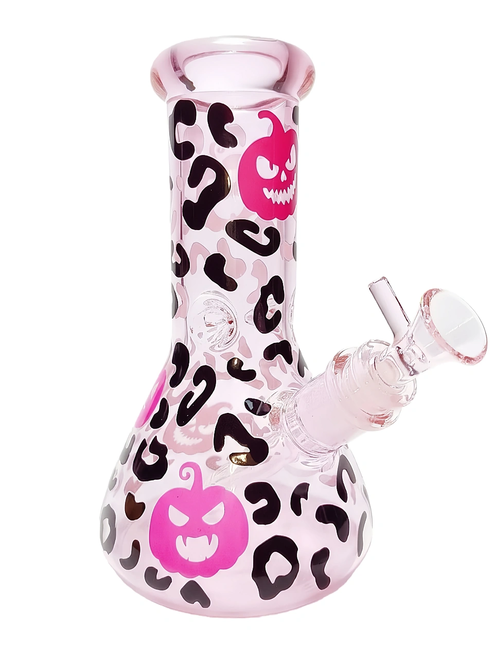8 Inch 5mm Pink Pumpkin Leopard Beaker Bong