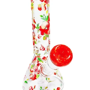 8 Inch Poppy Botanical Beaker Glass Bong