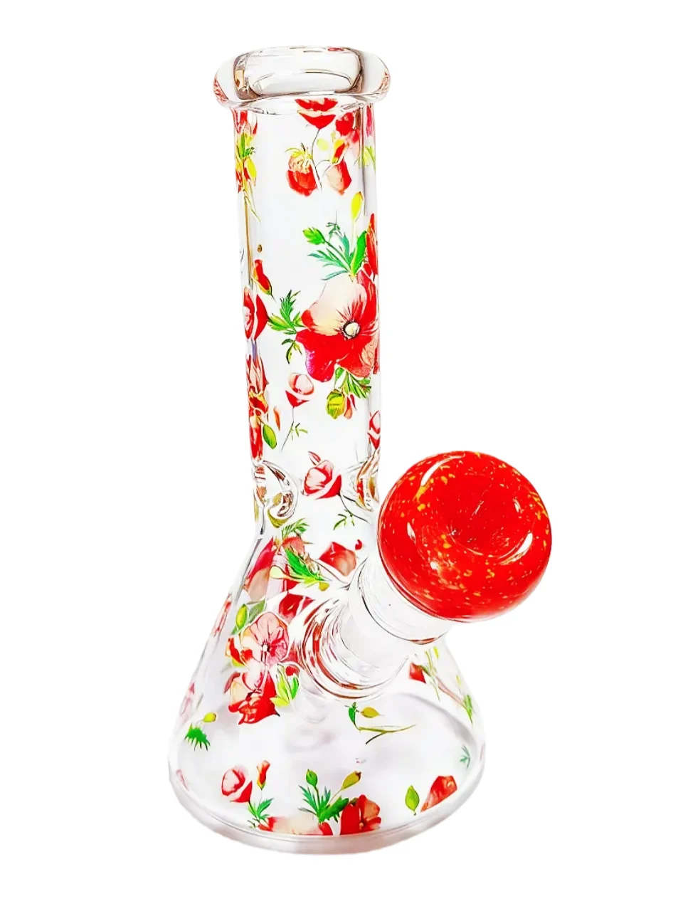 8 Inch Poppy Botanical Beaker Glass Bong